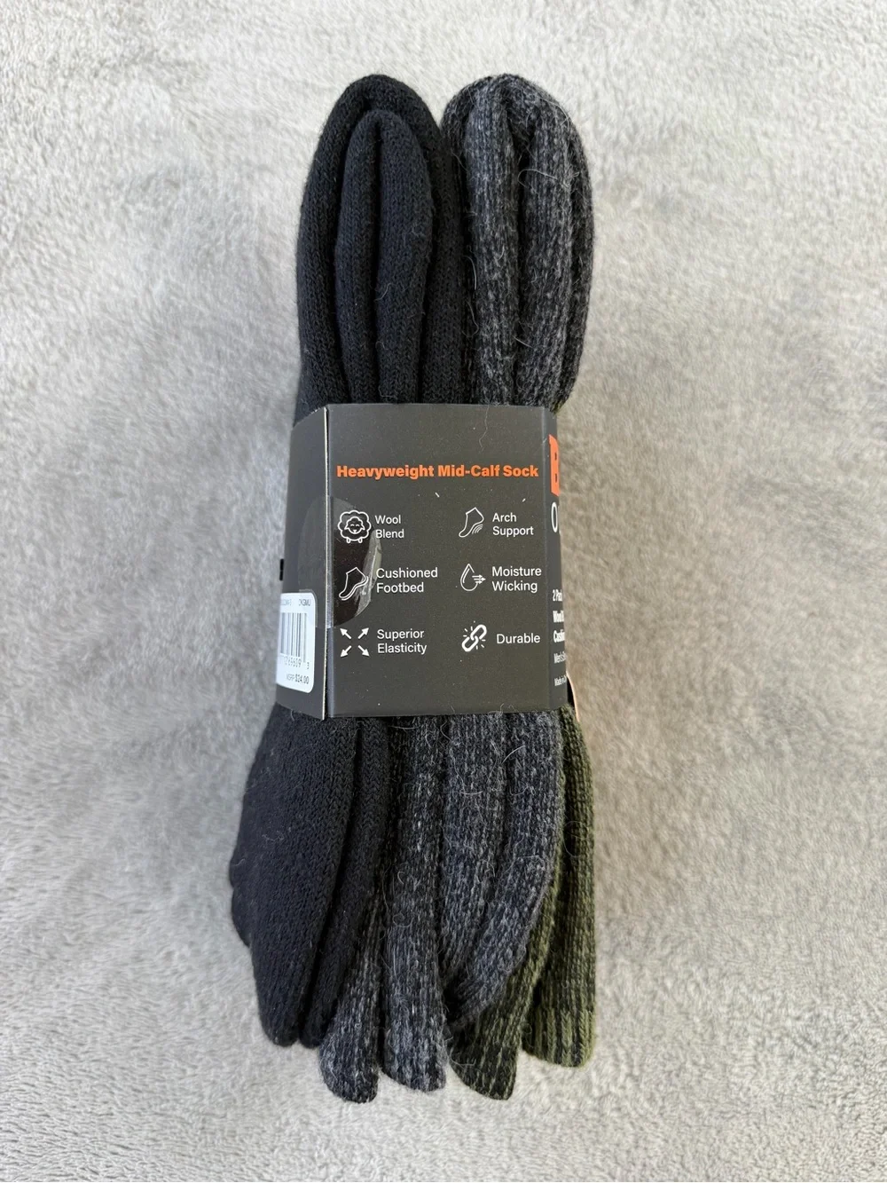 (2 Pairs) Bass Wool Blend Mid-Calf Socks - Olive Green & Black